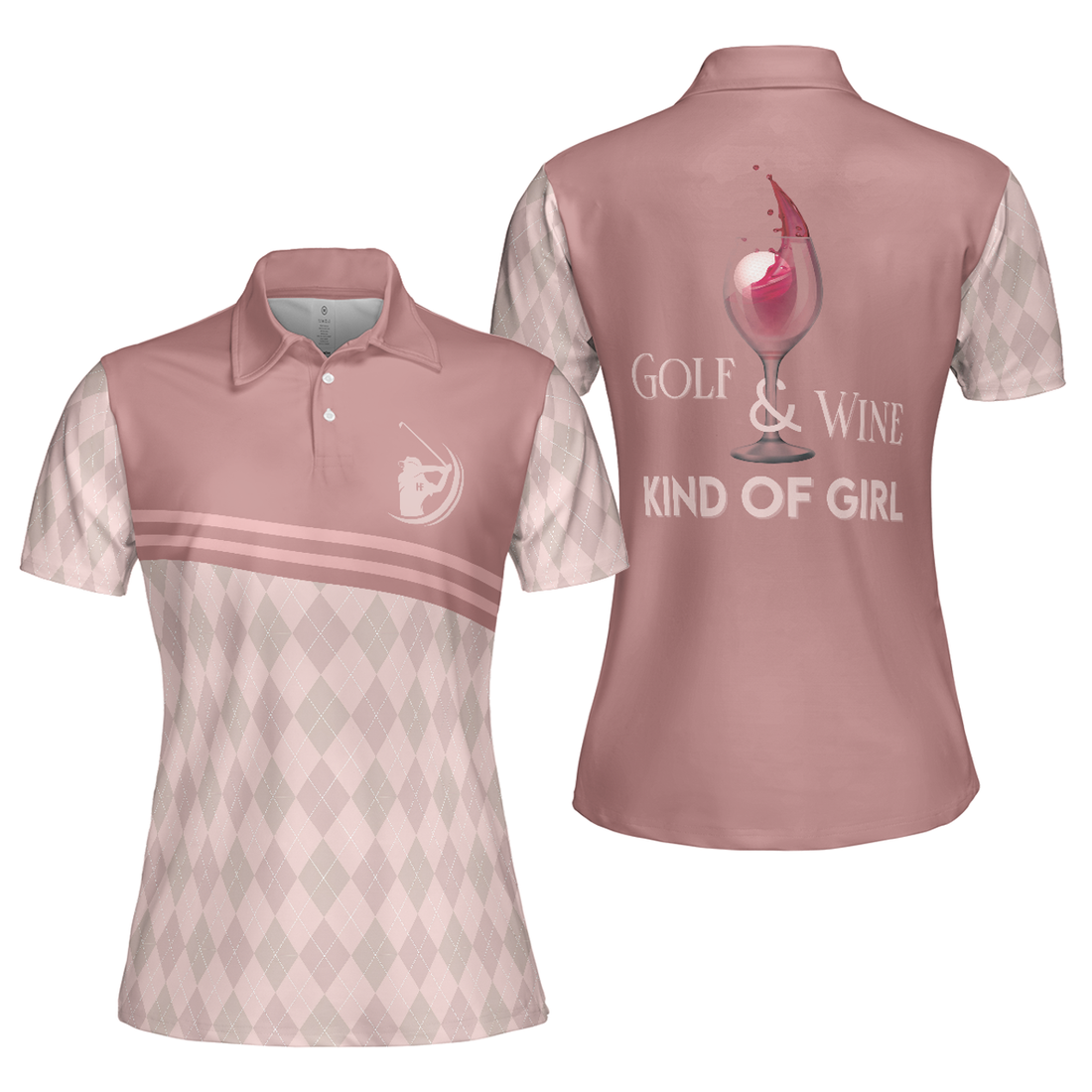 Pink Argyle Pattern Golf Shirt Wine Golf Girl Women Polo Shirt S-5XL