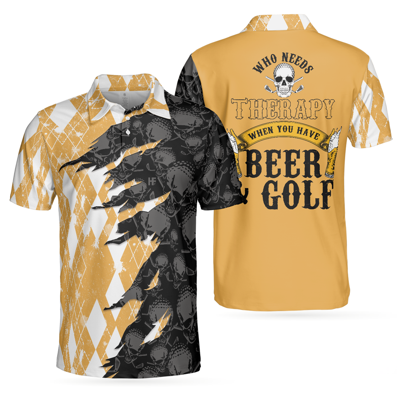 Who Needs Therapy When You Have Beer Golf Argyle Pattern Men's Polo Shirt S-5XL