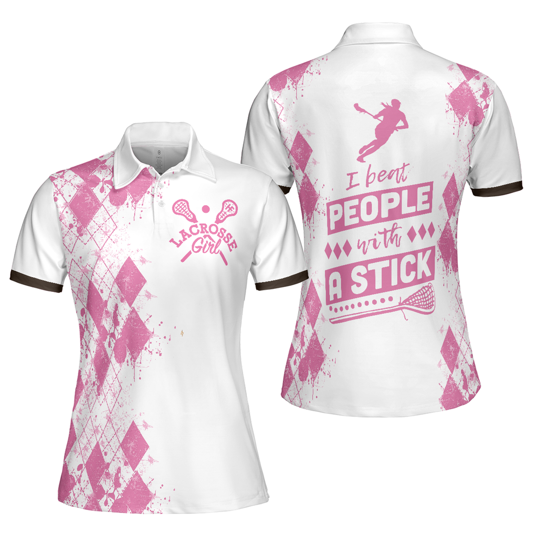 I Beat People With A Stick Lacrosse Shirt White And Pink Golf Women's Polo Shirts S-5XL