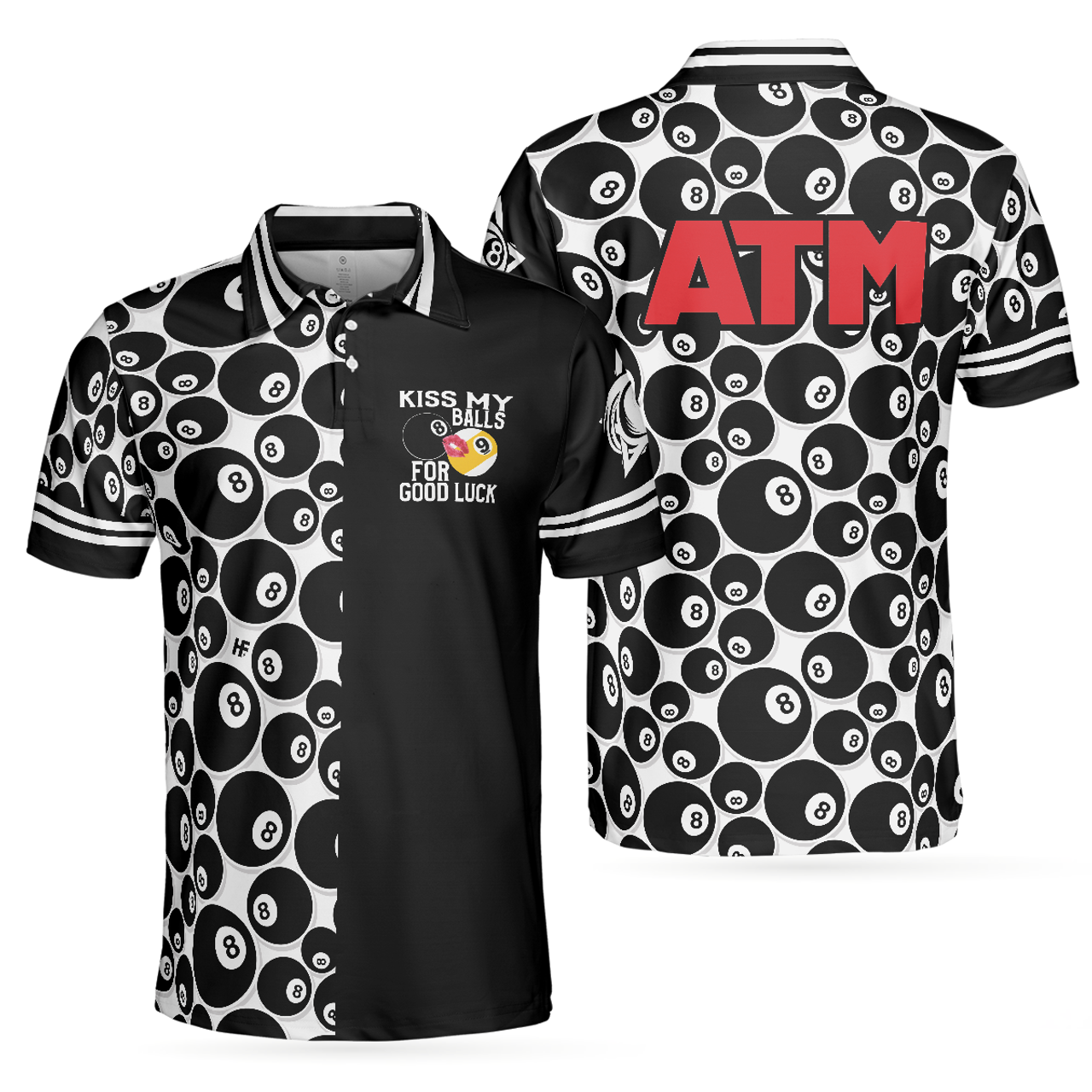 Custom Billiards 8 Ball Pattern Kiss My Balls Best Gift Men's Polo Shirt S-5XL