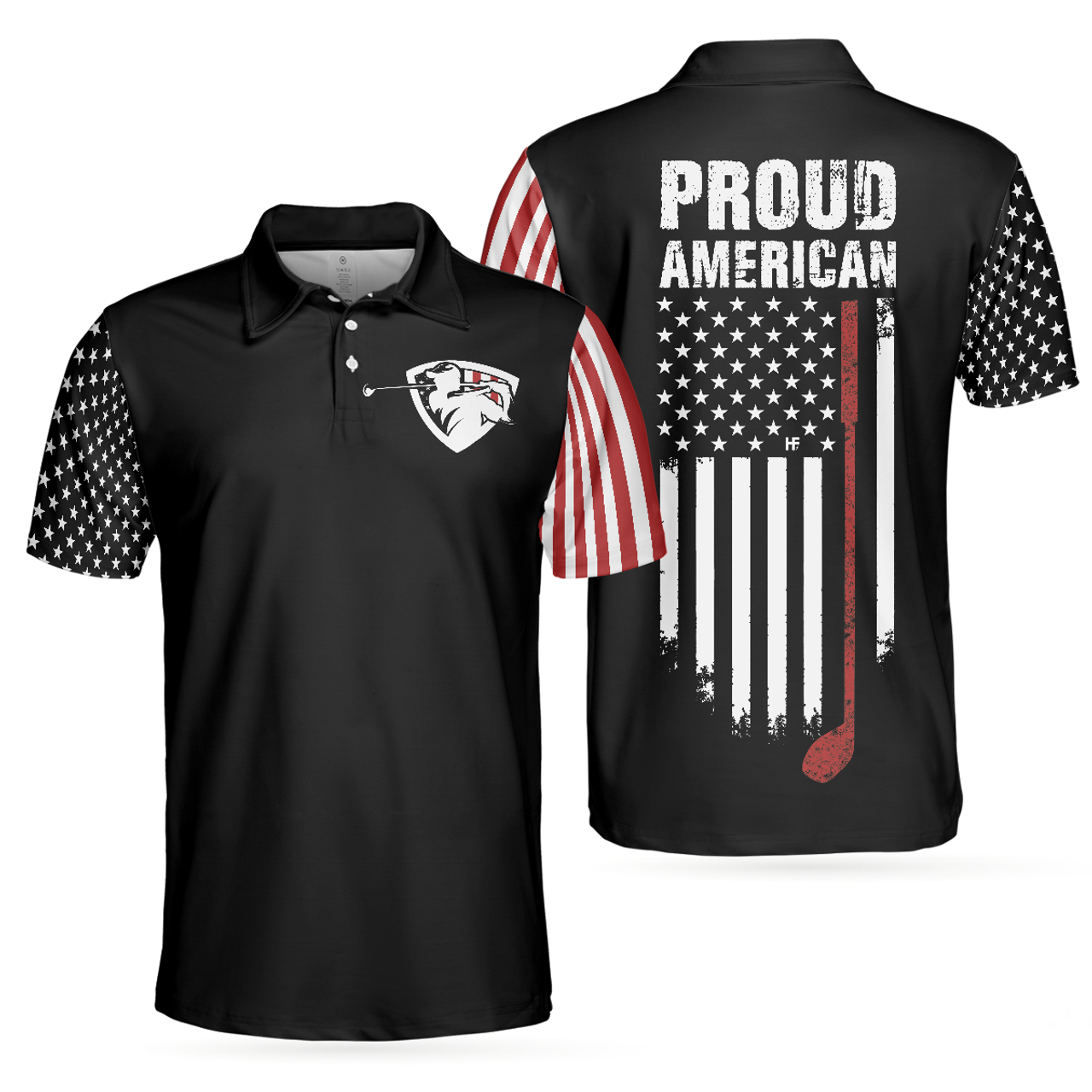 Proud American Dark Theme Flag Patriotic Golf Shirt Men's Polo Shirt S-5XL