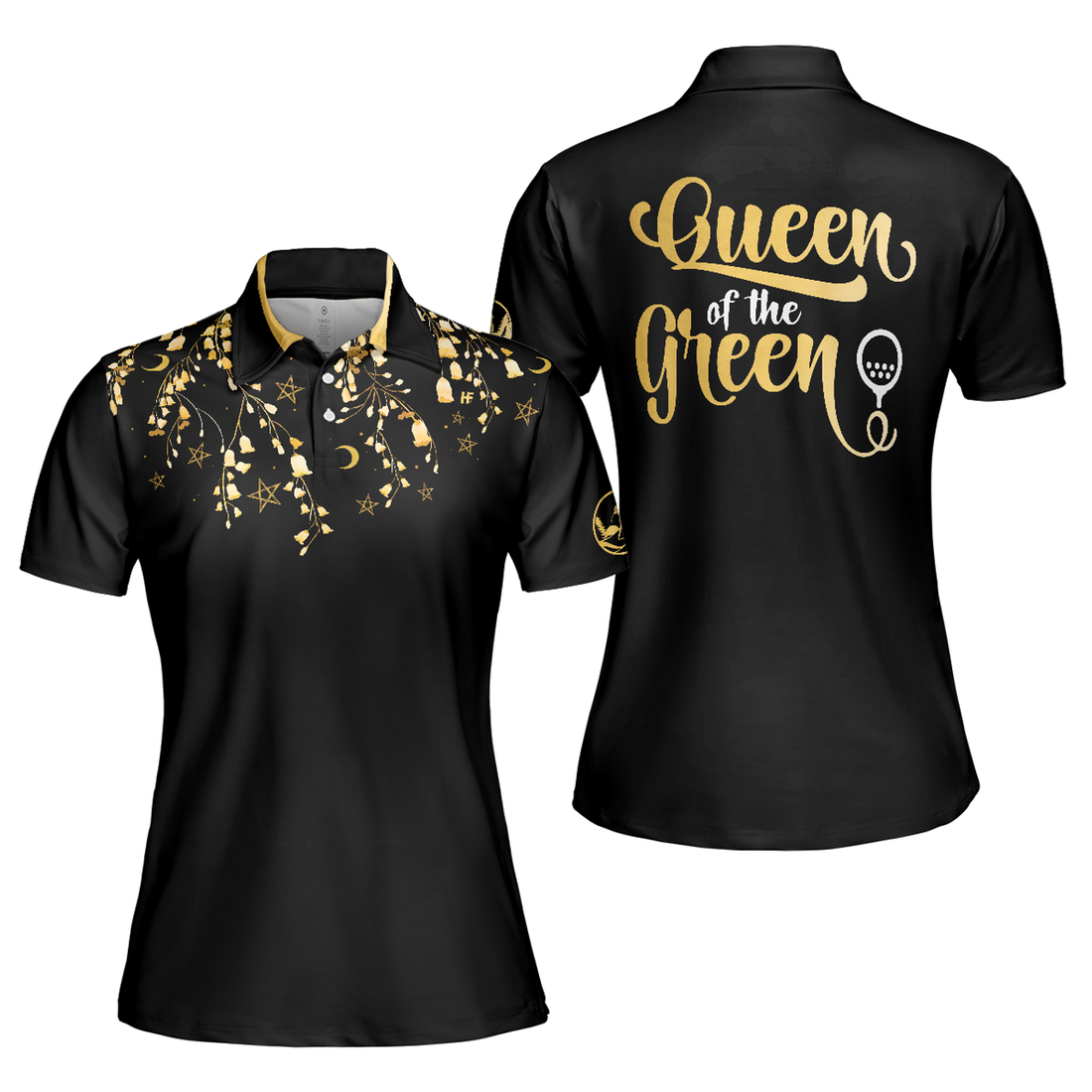 Elegant Gold Pattern Queen Of The Green Golf Short Sleeve Women's Polo Shirts S-5XL