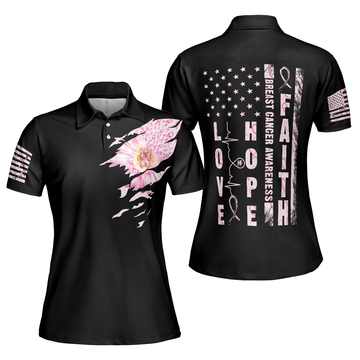 Flower America Flag Breast Awareness Faith Hope Love Women's Polo Shirts S-5XL