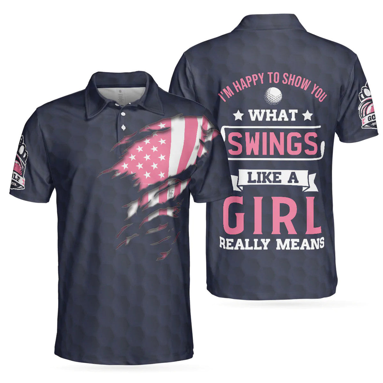 American Flag Golf Polo To Show Swing Like A Girl Gift Men's Polo Shirt S-5XL