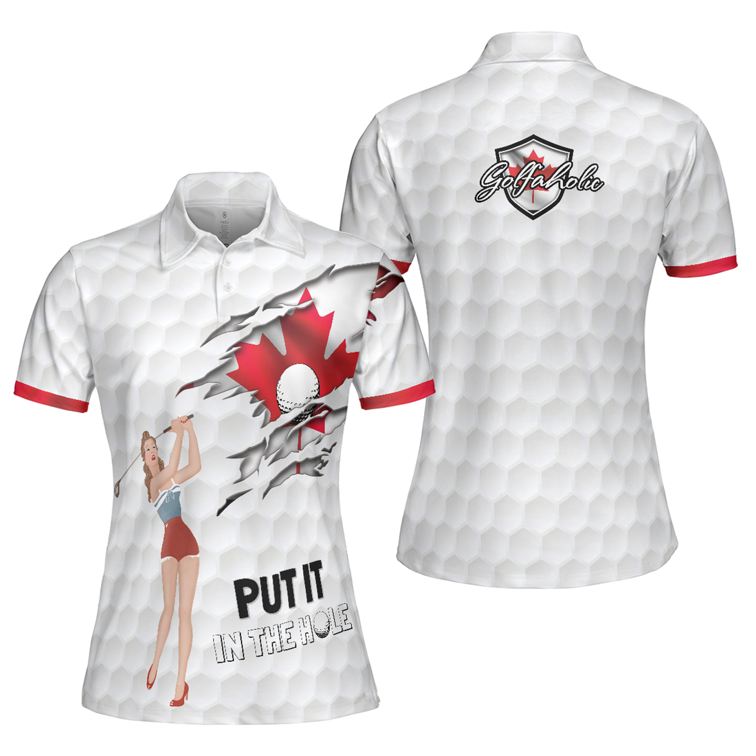 Canadian Flag Pin Up Girl Golf Shirt for Ladies Women's Polo Shirts S-5XL