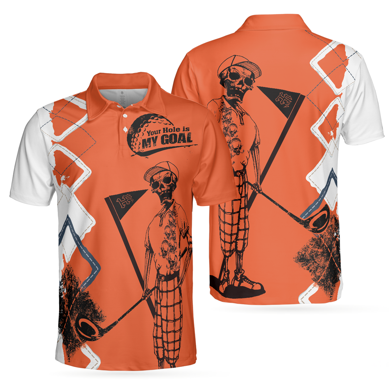 Your Hole Is My Goal Golf Shirt Argyle Skeleton Golfer Men's Polo Shirt S-5XL