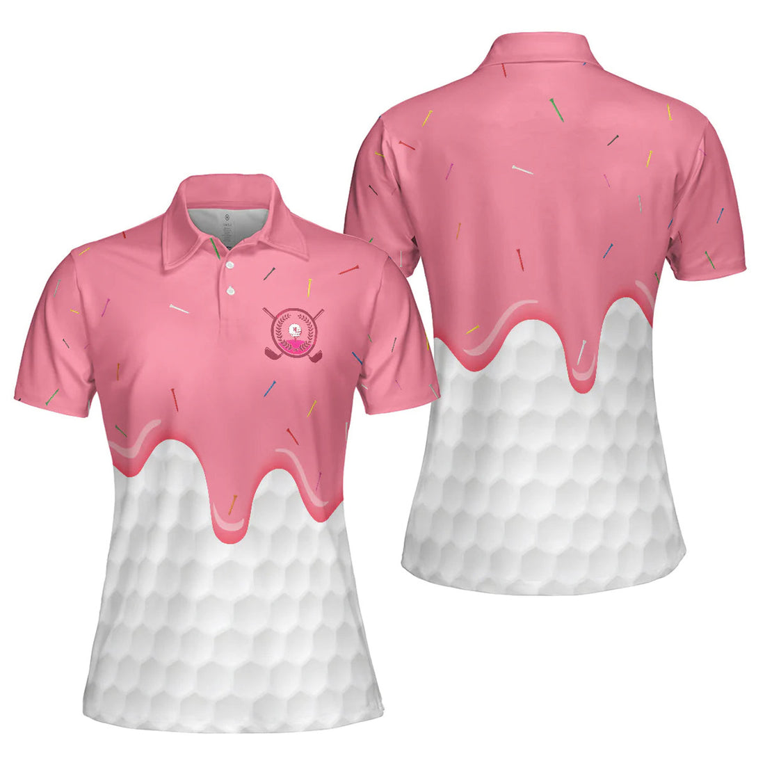White And Pink Golf Ice Cream Melting On Ball Cone For Women's Polo Shirts S-5XL