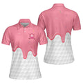 White And Pink Golf Ice Cream Melting On Ball Cone For Women's Polo Shirts S-5XL
