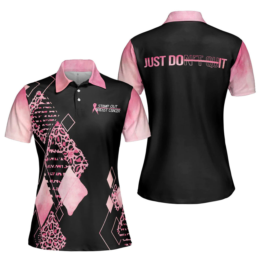 Leopard Argyle Pattern Golf Pink Ribbon For Ladies Women's Polo Shirts S-5XL