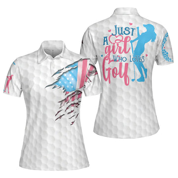 Golf Balls Pattern American Flag Just A Girl Loves Golf Women's Polo Shirts S-5XL