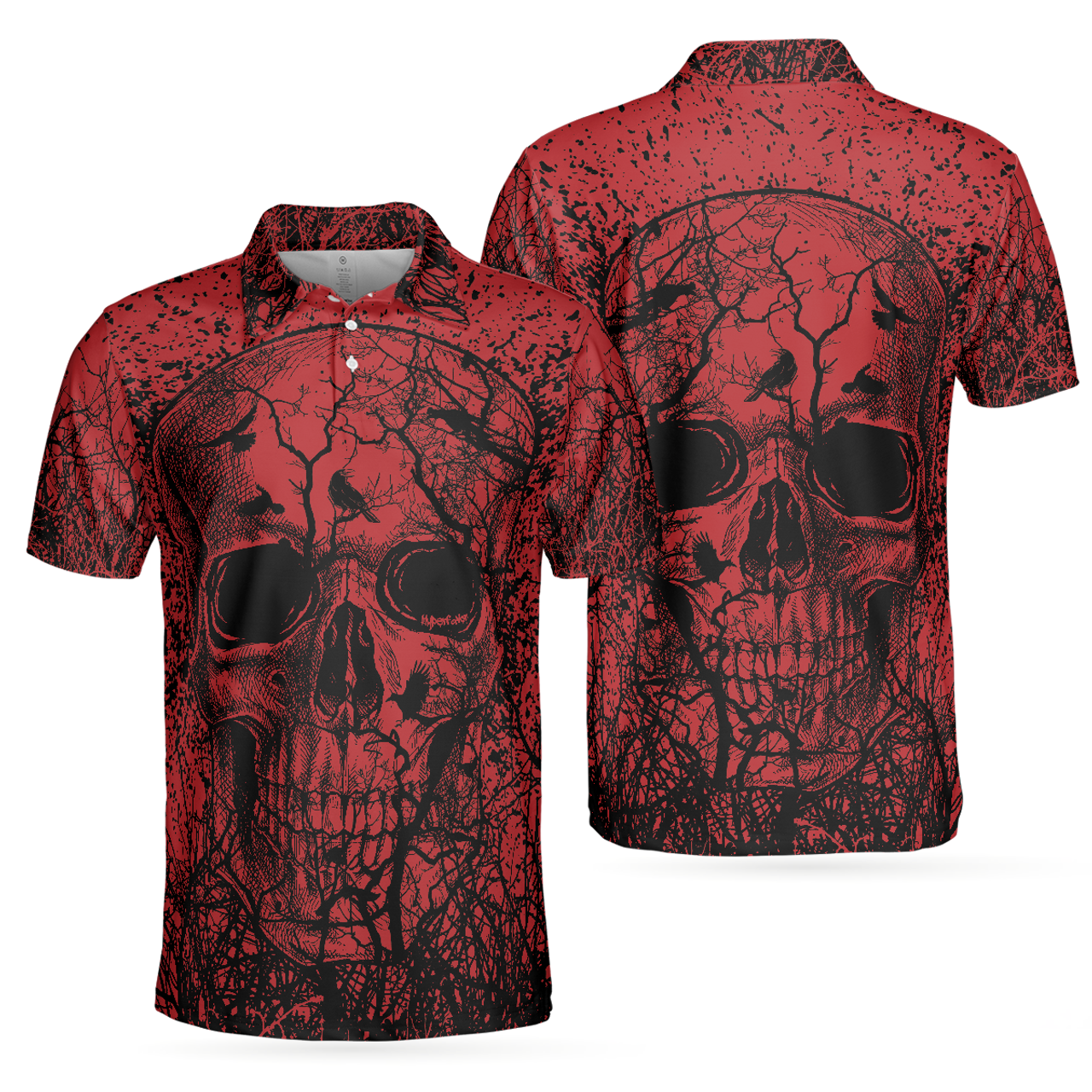 Skull Crow Black Red Short Sleeve Halloween Men's Polo Shirt S-5XL