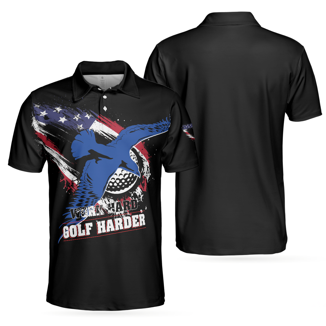 Work Hard Golf Harder Albatross American Flag Men's Polo Shirt