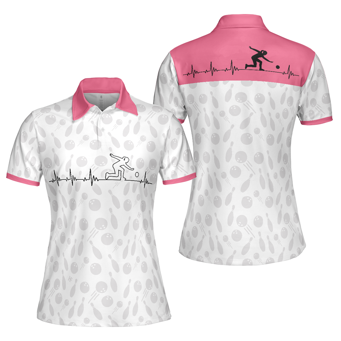 Bowling Is My Heart Ladies with Balls and Pins Pattern Women's Polo Shirts S-5XL