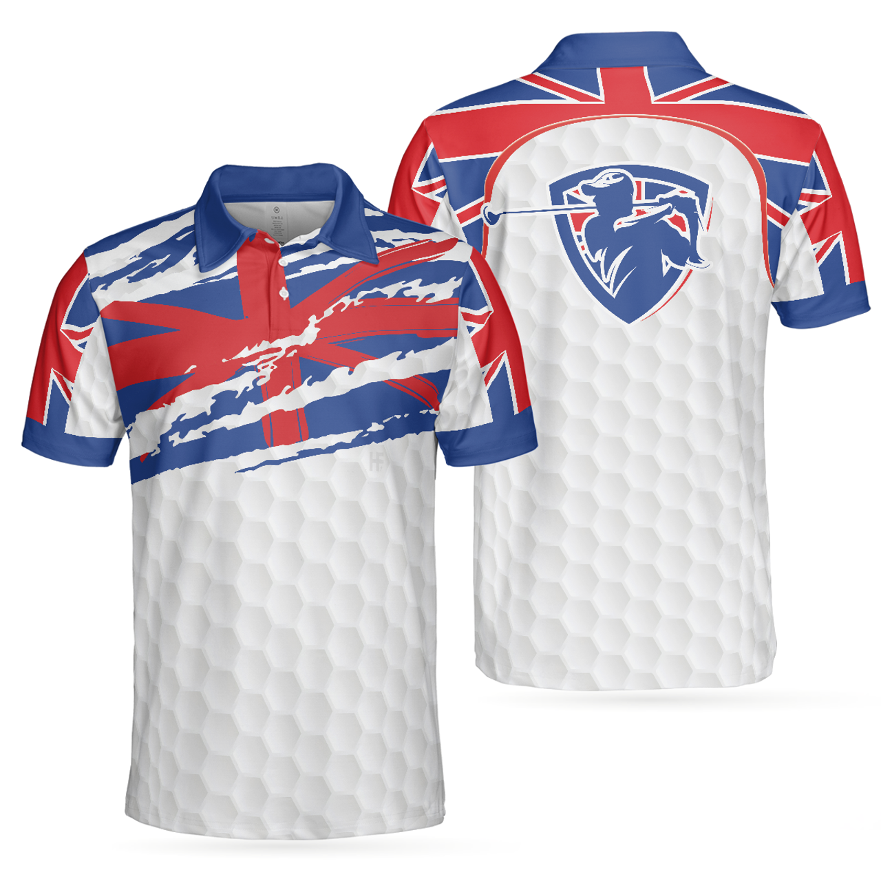 United Kingdom Flag Golf Texture Blue Golfer Shirt Gift Men's Polo Shirt S-5XL