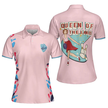 Queen Of The Lanes Bowling Short Sleeve Women Polo Shirt, Pink Ladies Bowling Shirt, Tenpin Bowling Shirt - Best Bowling Gift For Women Women' s Polo Shirt S -5XL