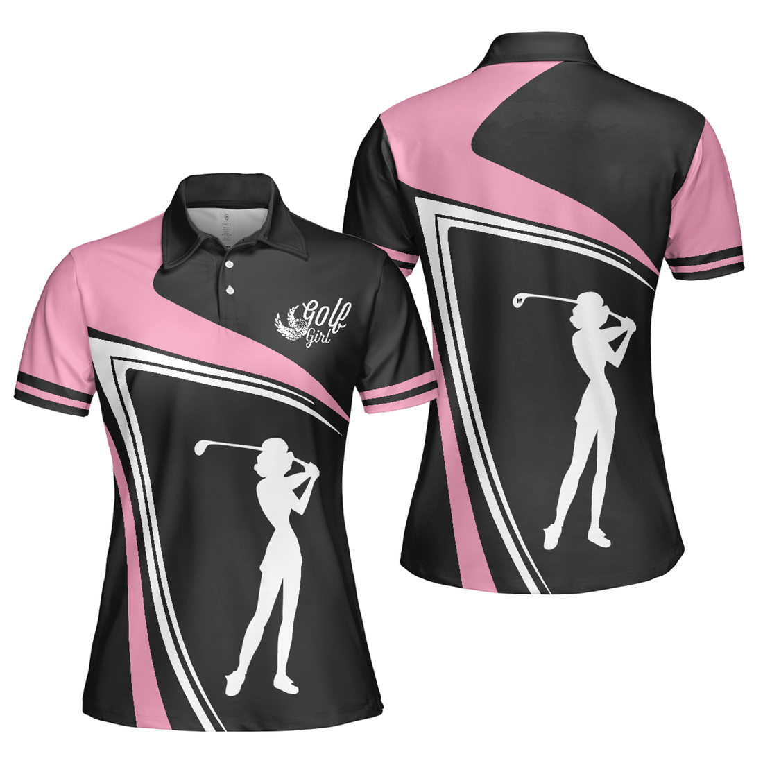 Golf Girl Black White And Pink Short Sleeve Women Polo Shirt, Best Golf Gift For Women, Polo Shirt For Women, Best Gift For Women Golfer Women' s Polo Shirt S -5XL