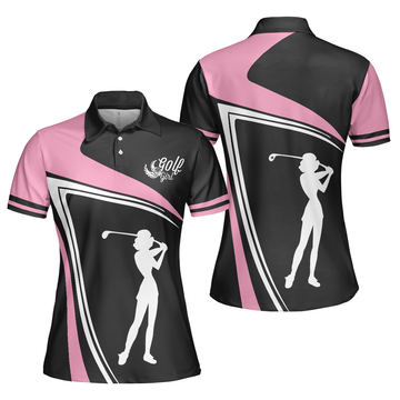 Golf Girl Black White And Pink Short Sleeve Women Polo Shirt, Best Golf Gift For Women, Polo Shirt For Women, Best Gift For Women Golfer Women' s Polo Shirt S -5XL