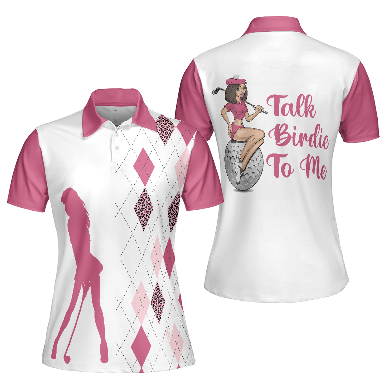 Funny Talk Birdie To Me Pink Argyle Leopard Golf Gift For Women's Polo Shirts S-5XL