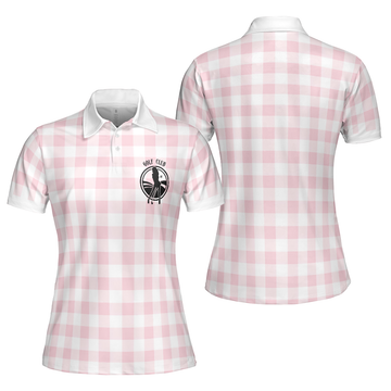 Sexy Golf Girl With Golf Club Short Sleeve White Pink Women Polo Shirt S-5XL