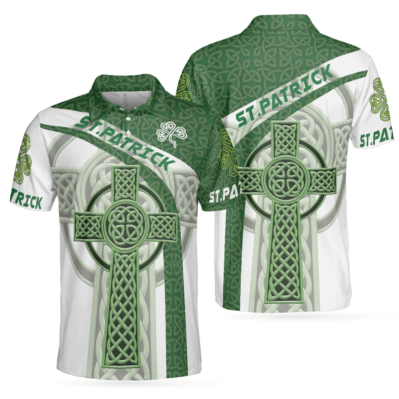 St Patrick Day Celtic Cross Green Shirt Perfect Gift Men's Polo Shirt S-5XL