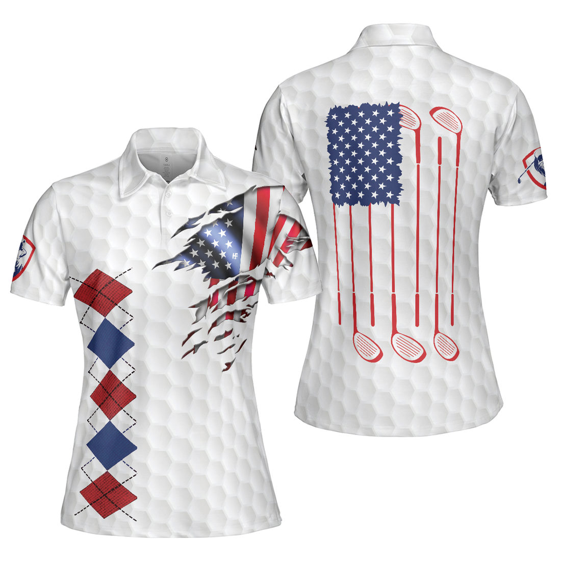 American Flag Argyle Golf Best Gift Idea for Patriotic Women's Polo Shirts S-5XL