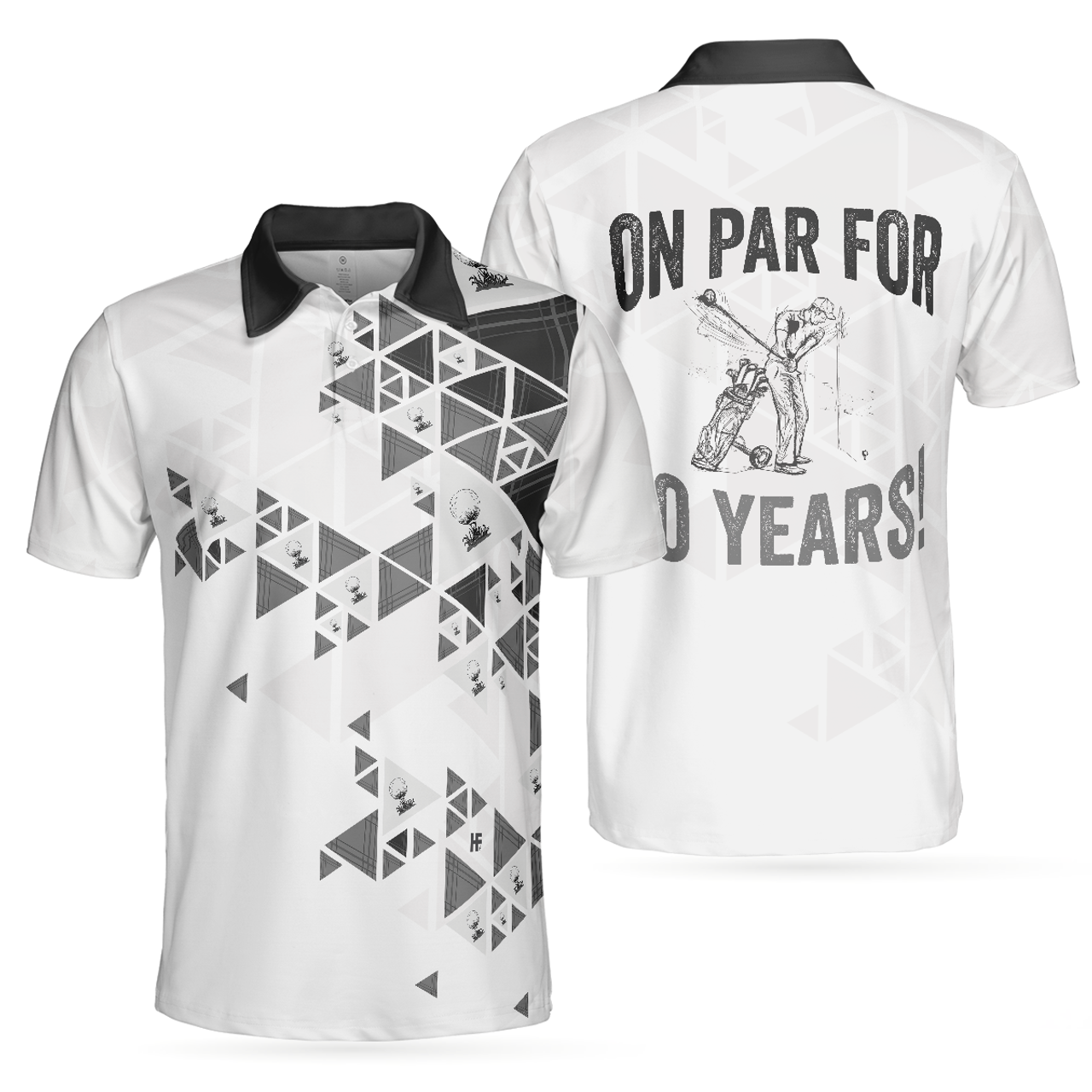 Golf Pattern On Par For 50 Years Black And White Men's Polo Shirt