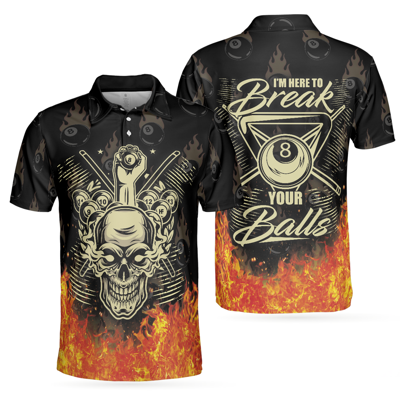 Billiards I'm Here To Break Your Balls Skull Short Sleeve Men's Polo Shirt