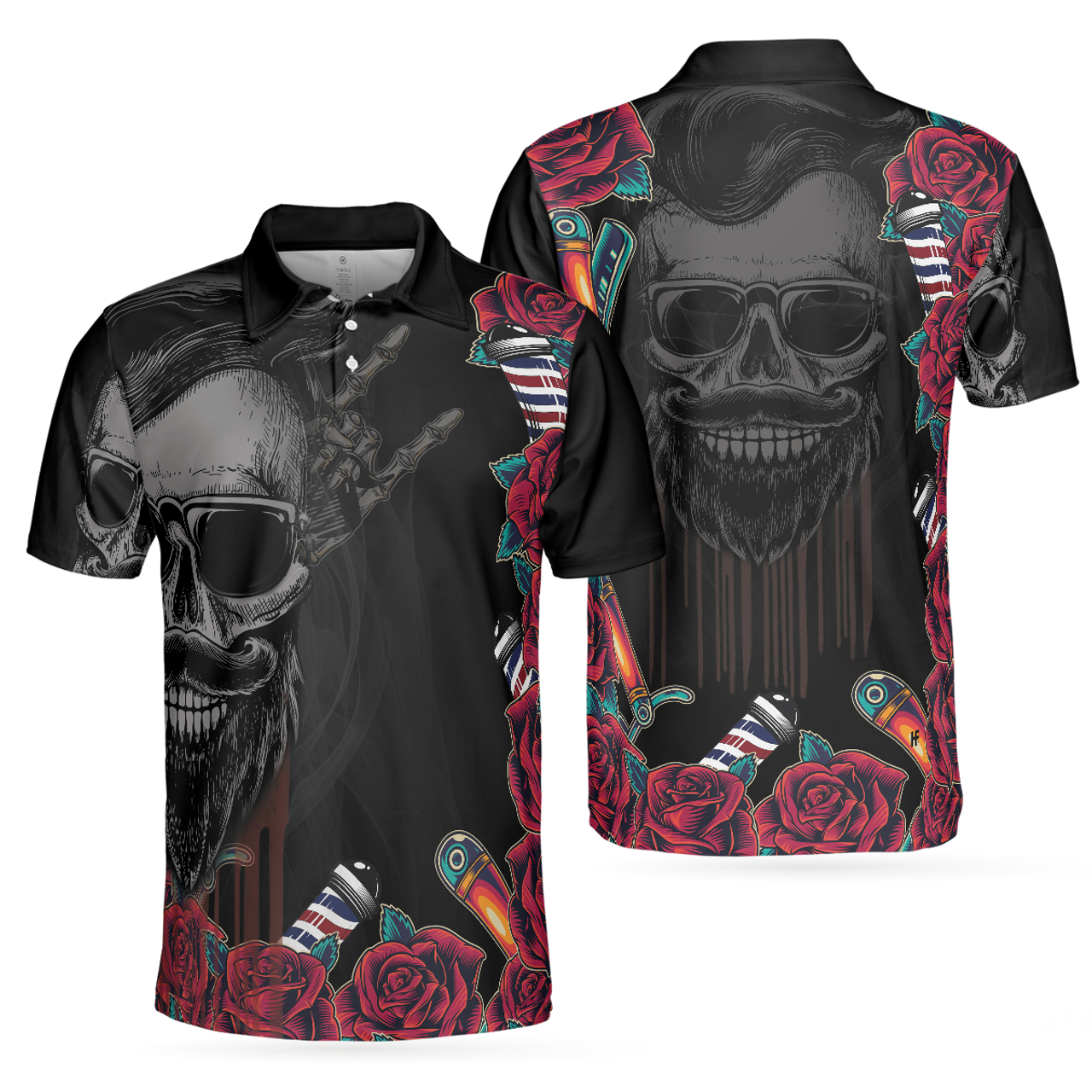 Barber Shop For Gentleman Rose And Skull Best Barber Men's Polo Shirt
