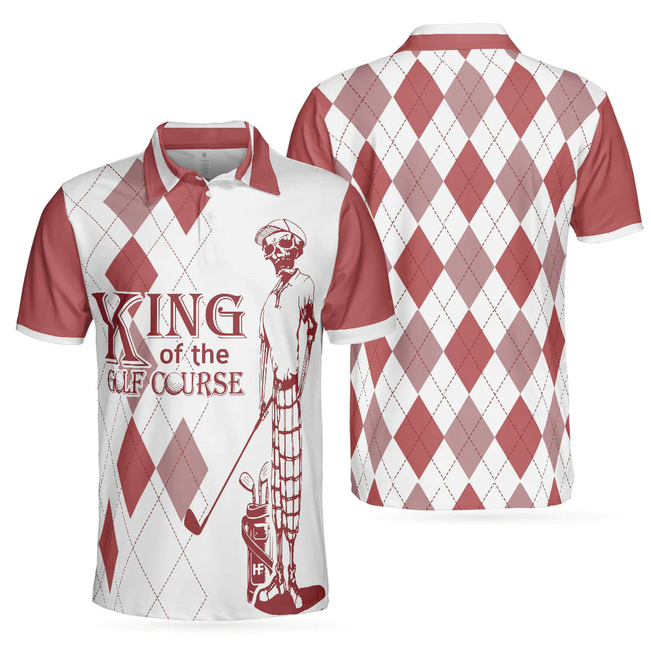 Red Argyle Skeleton Golfer King of Course Best Golf Shirt Men's Polo Shirt S-5XL