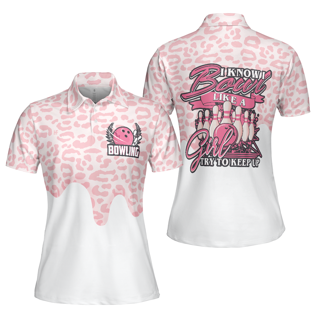I Bowl Like A Girl Try To Keep Up Bowling White Pink Short Sleeve Women's Polo Shirts S-5XL