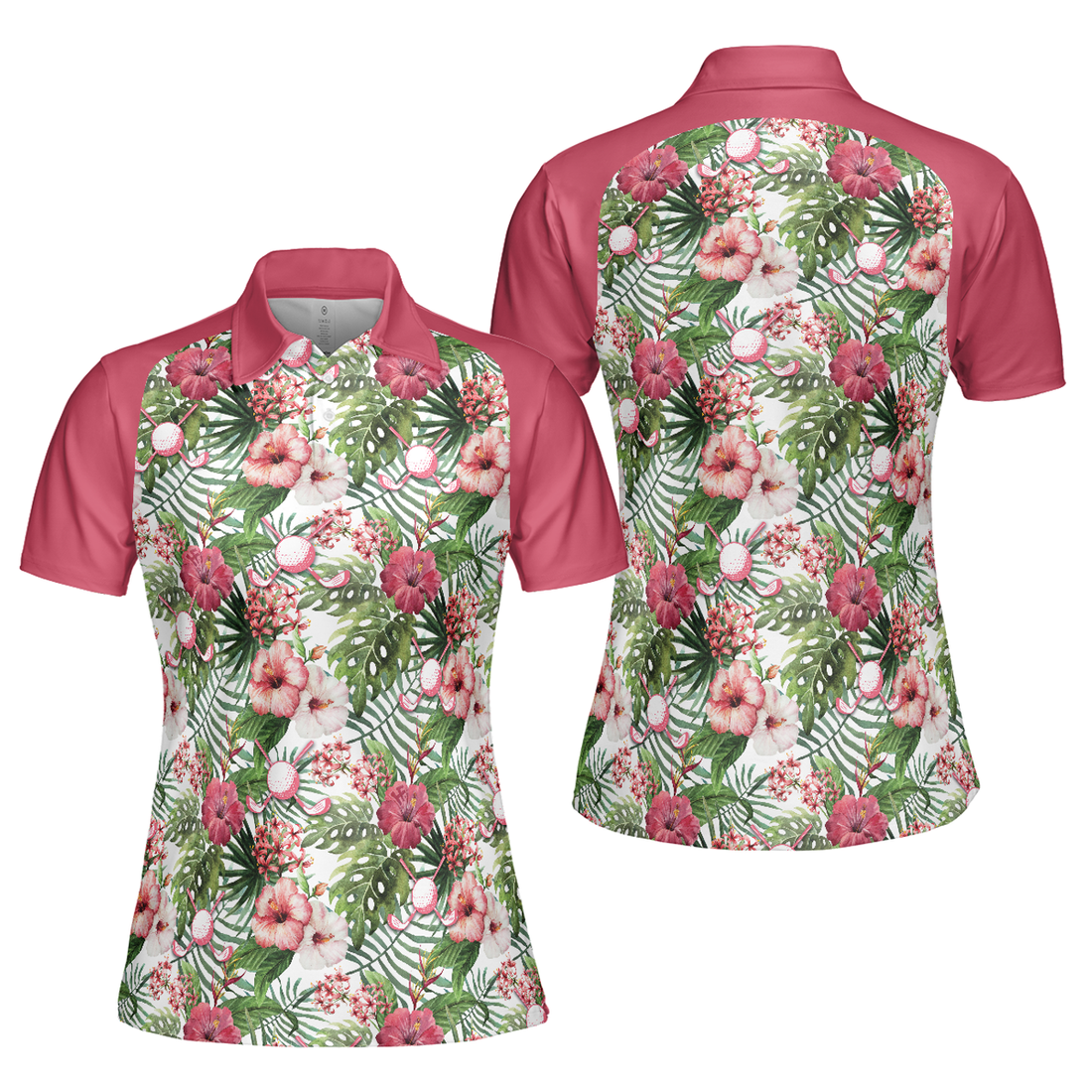 Golf With Tropical Flowers Pattern and Golf Ball Design Women's Polo Shirts S-5XL