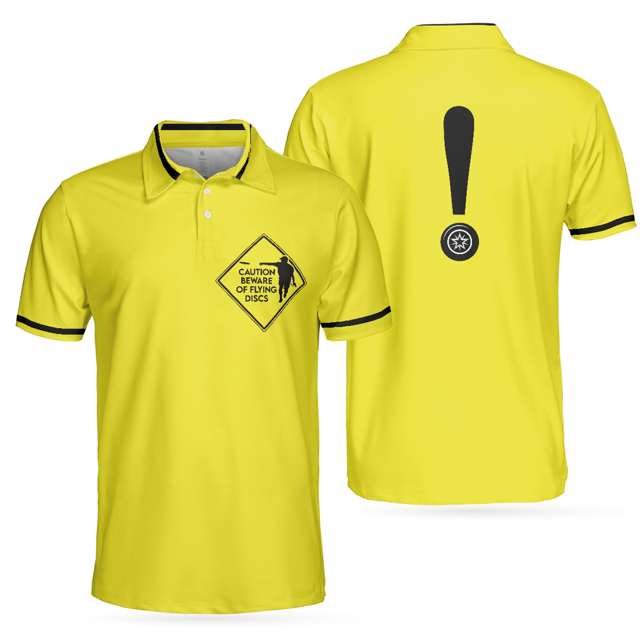 Caution Beware Of Flying Discs Yellow Skull Golf Gift Men's Polo Shirt S-5XL