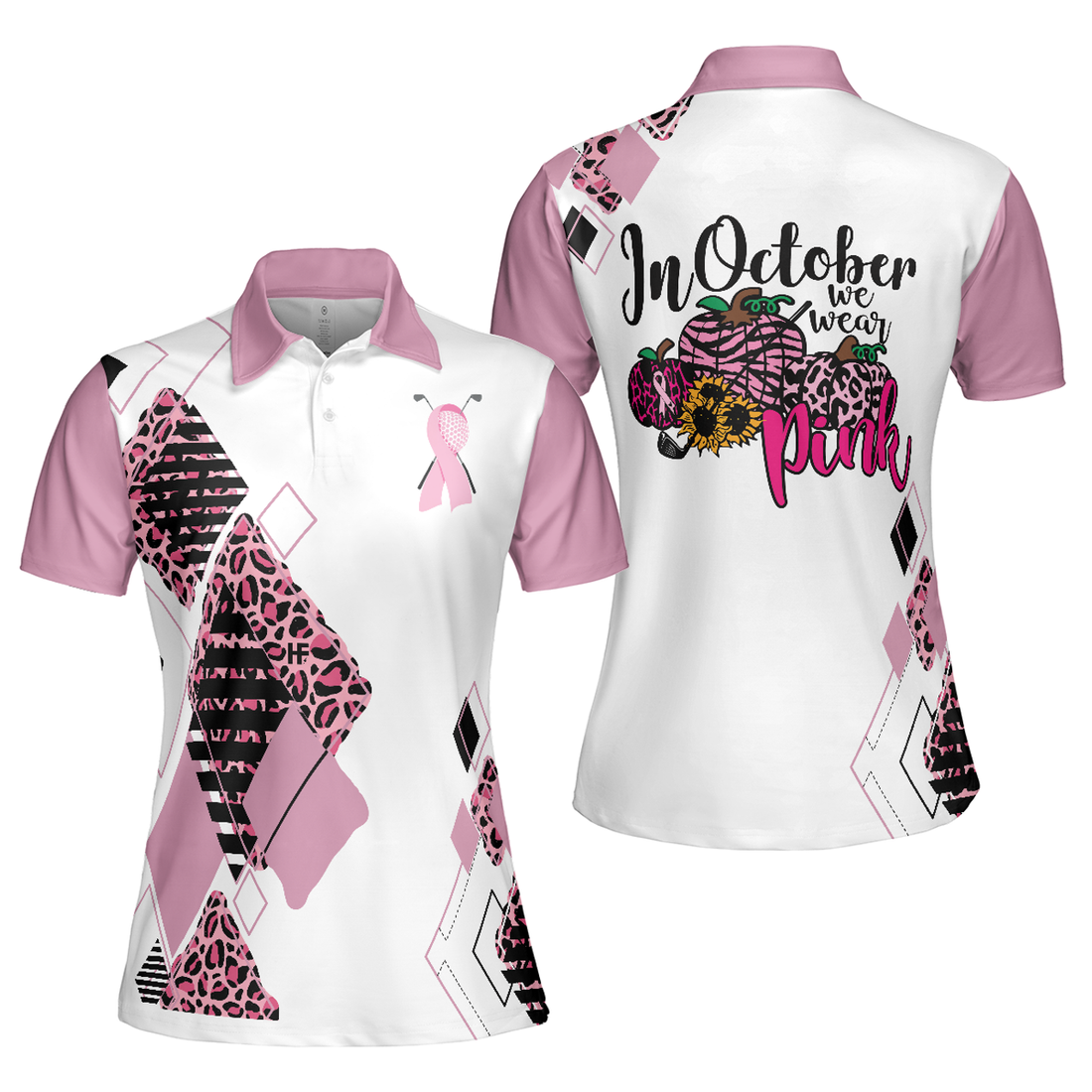 Golf Girl In October We Wear Pink White Shirt Women Polo Shirt S-5XL