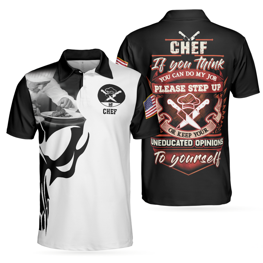Chef Proud Skull Funny Work You Think You Can Do My Job Men's Polo Shirt S-5XL