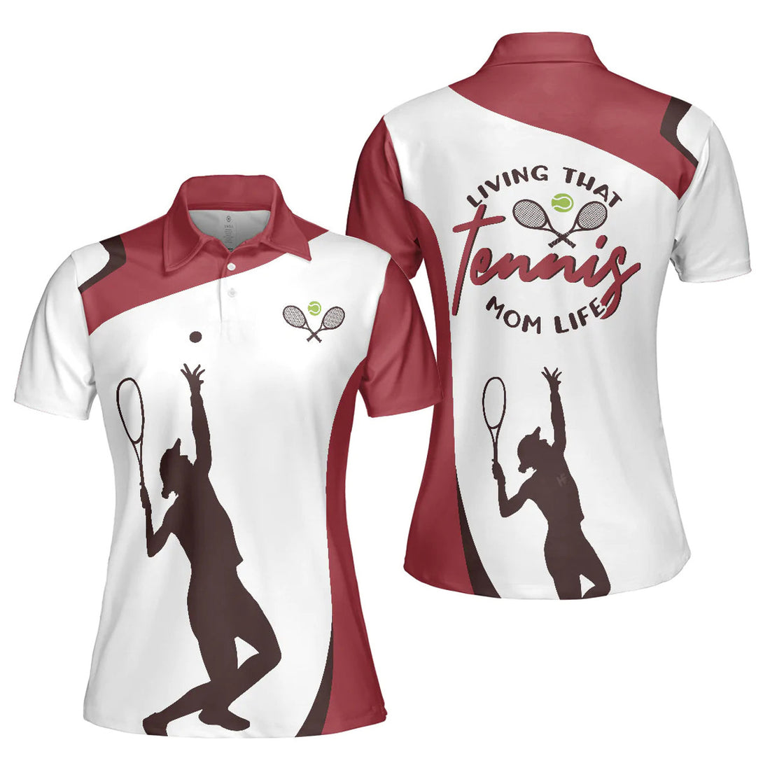Living That Tennis Mom Life White and Red for Ladies Women's Polo Shirts S-5XL