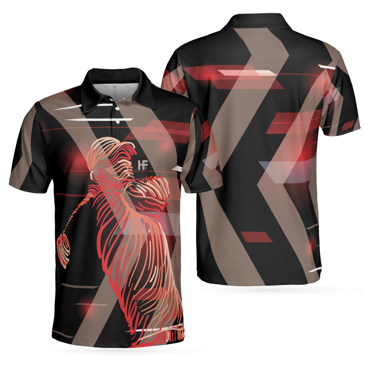 Black and Red Digital Golf Style Short Sleeve Best Gift for Golfers Men's Polo Shirt