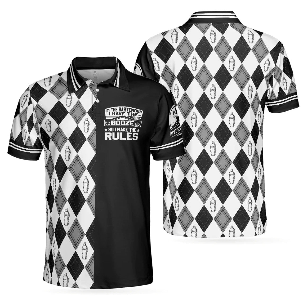 Black And White Argyle Pattern Stylish Men's Polo Shirt