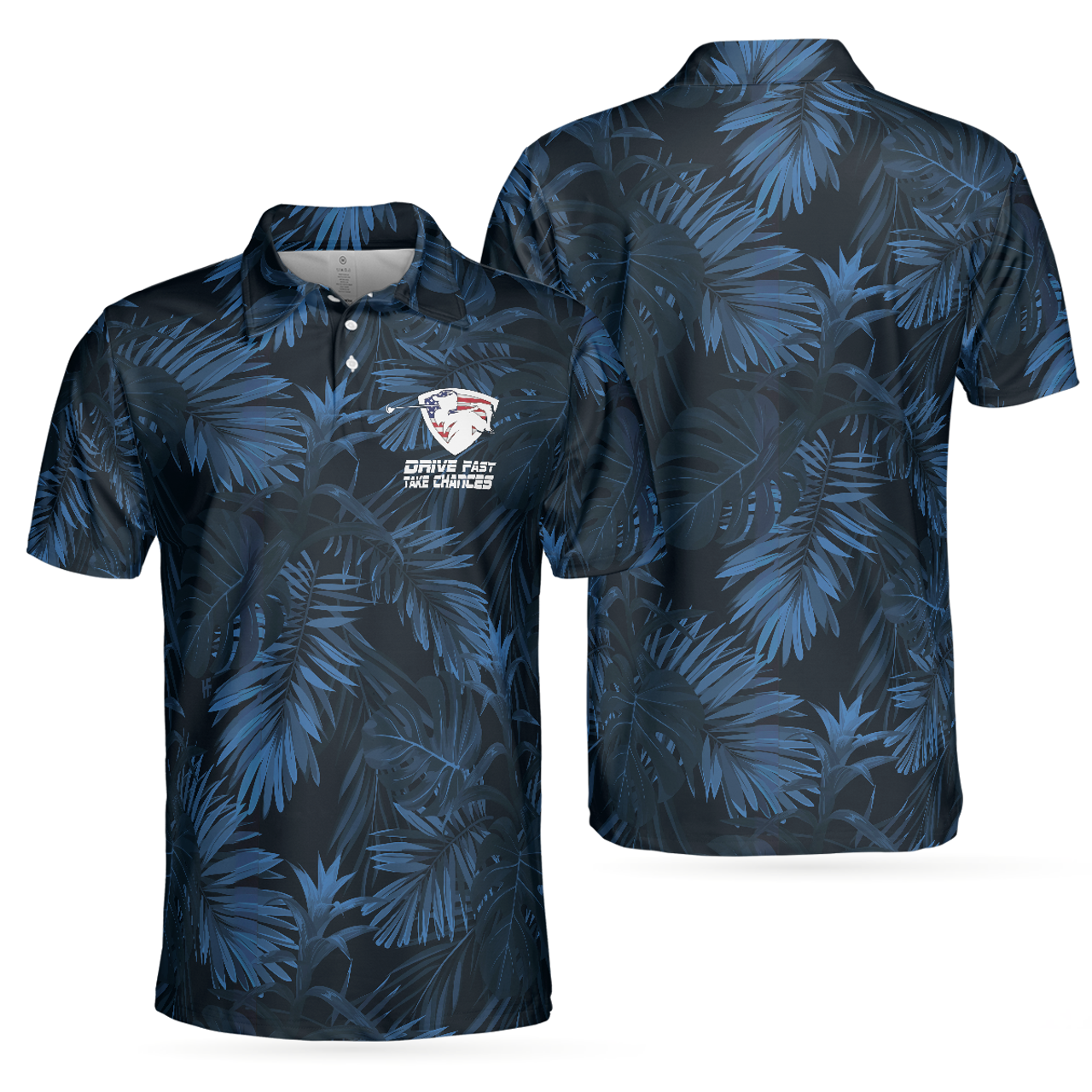 Black And Navy Blue Tropical Pattern Golf Polo Shirt Men's Polo Shirt S-5XL