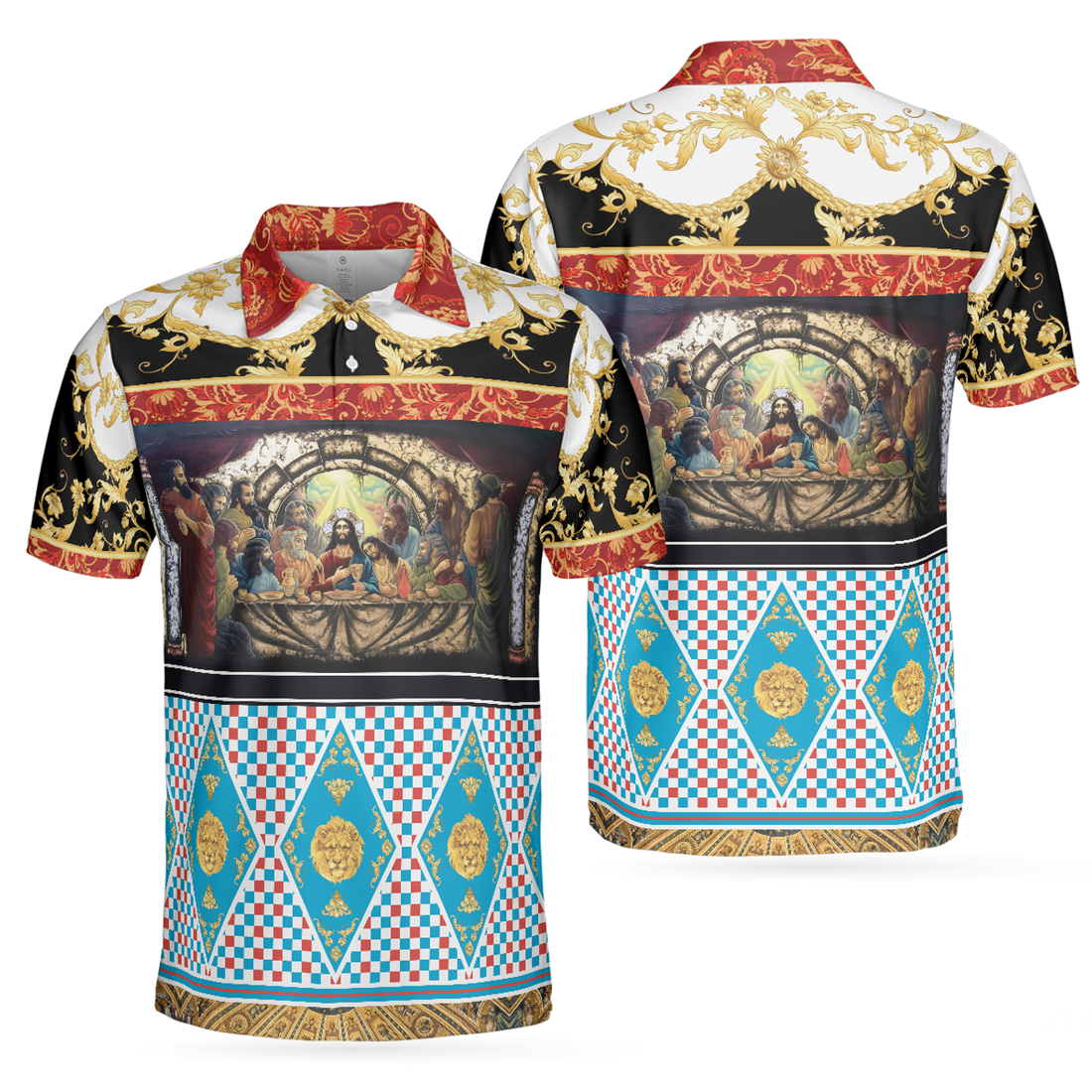 Luxury Brocade Shirt The Last Supper Renaissance Pattern Men's Polo Shirt S-5XL