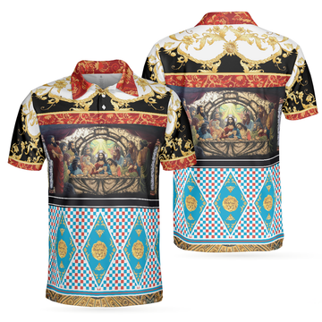 Luxury Brocade Shirt The Last Supper Renaissance Pattern Men's Polo Shirt S-5XL