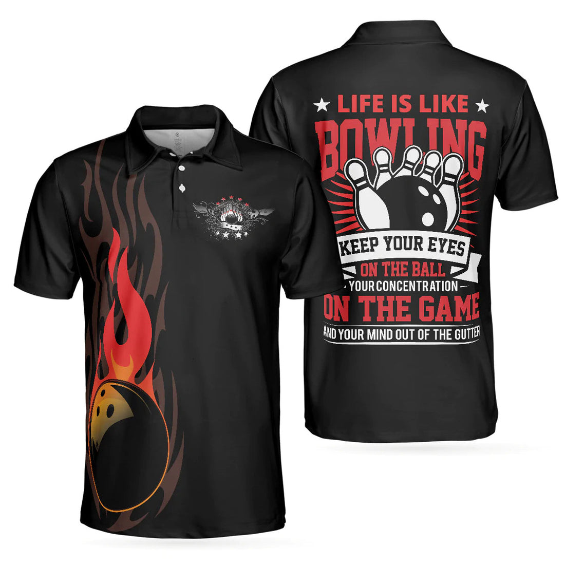 Life Is Like Bowling Keep Your Eyes On The Balls Flame Men's Polo Shirt S-5XL