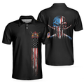 Dark Theme 8-Ball Wet Paint Skull Shirt American Flag Men's Polo Shirt S-5XL