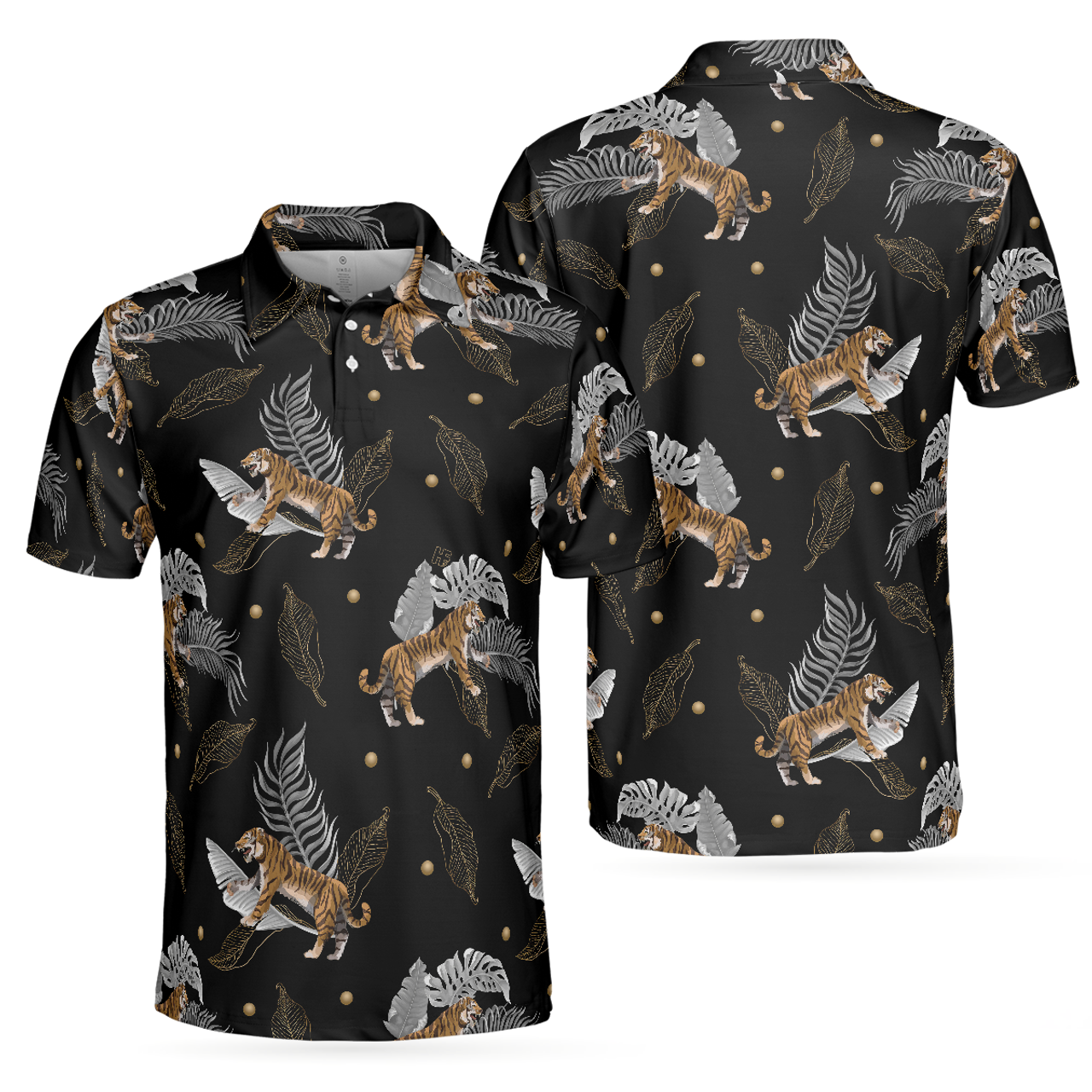 Tiger With Palm Leaves Tropical Tiger Shirt Short Sleeve Men's Polo Shirt