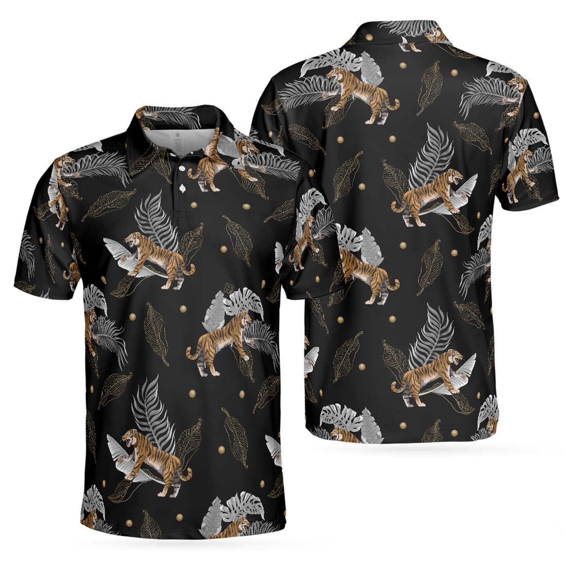 Tiger With Palm Leaves Tropical Tiger Shirt Short Sleeve Men's Polo Shirt