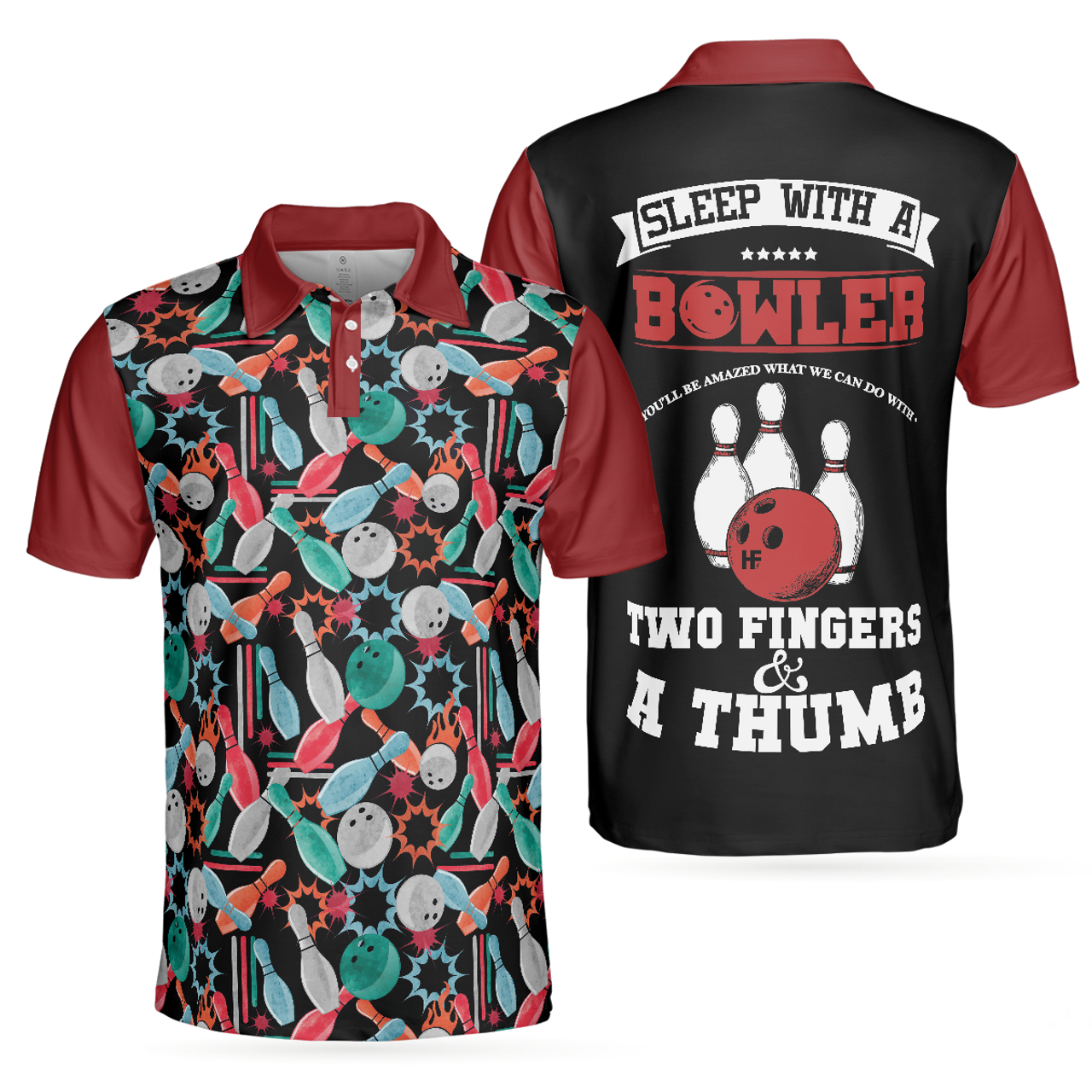 Custom Name Sleep With A Bowler Colorful Tenpin Bowling Men's Polo Shirt S-5XL