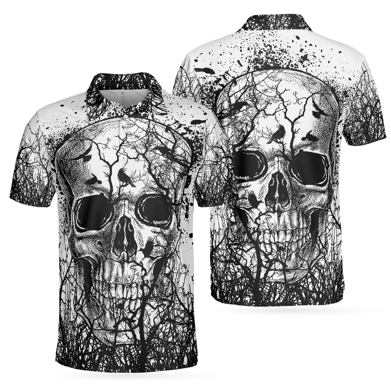 Skull Crow Short Sleeve Dark Forest Best Halloween Gift Men's Polo Shirt S-5XL