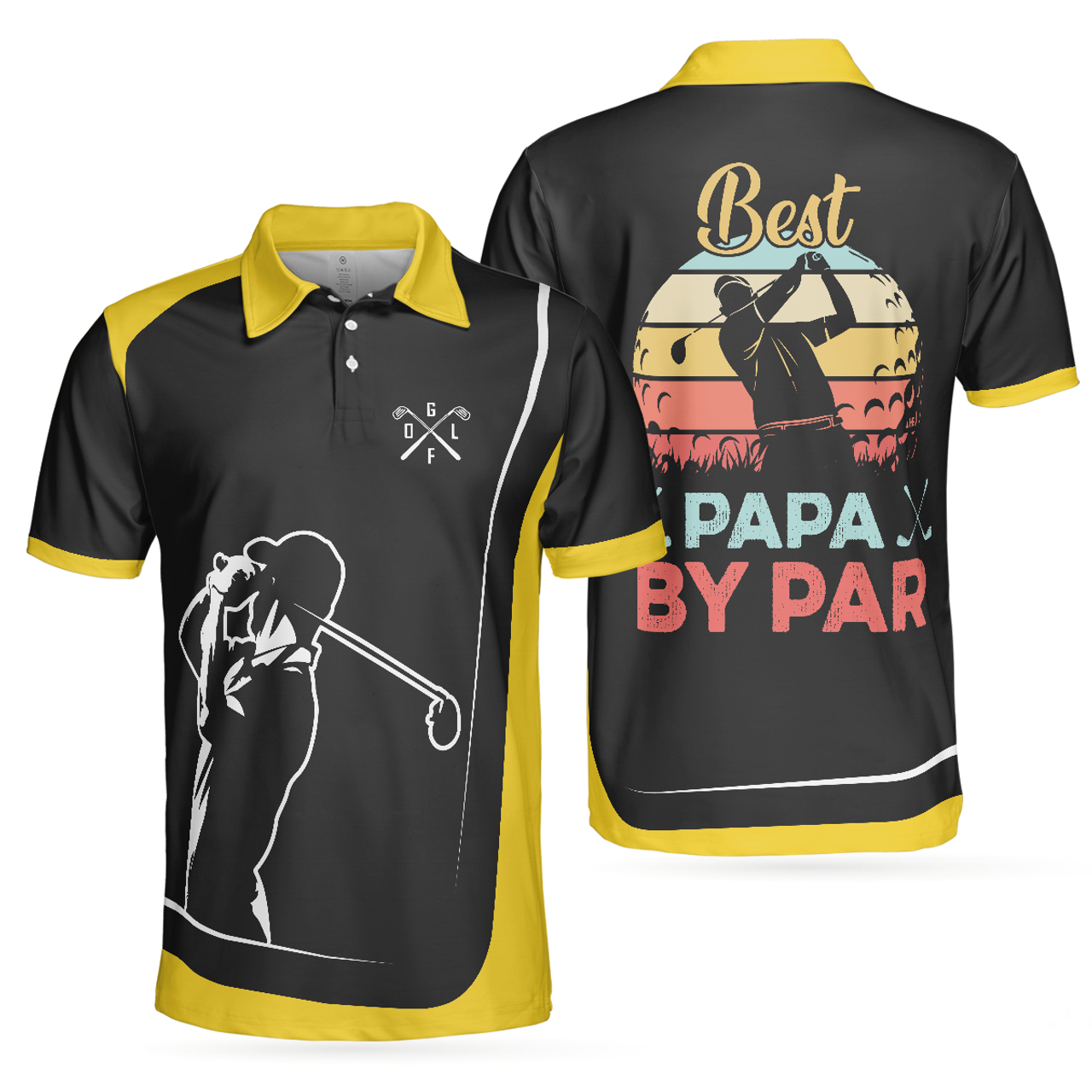 Vintage Golf Best Papa By Par Gift Short Sleeve Men's Polo Shirt S-5XL