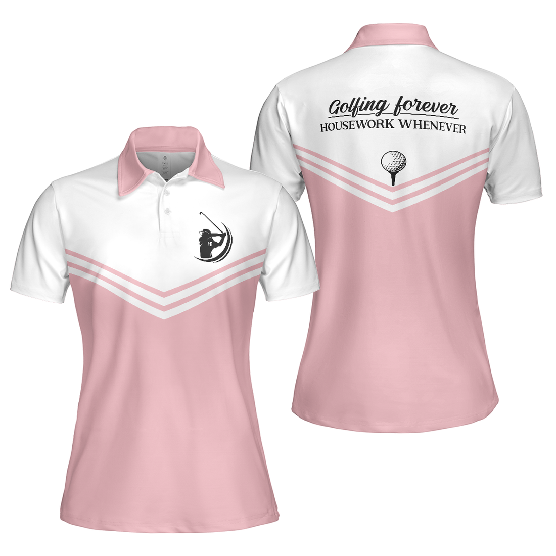 White and Pink Golf Ladies Forever Golfing Housework Women's Polo Shirts S-5XL