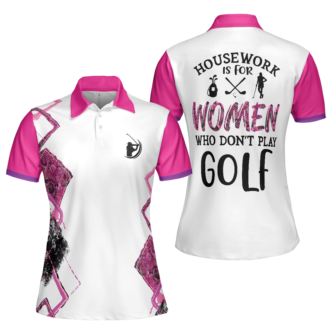 White Pink Argyle Golf Housework Is For Women Golf Women's Polo Shirts S-5XL