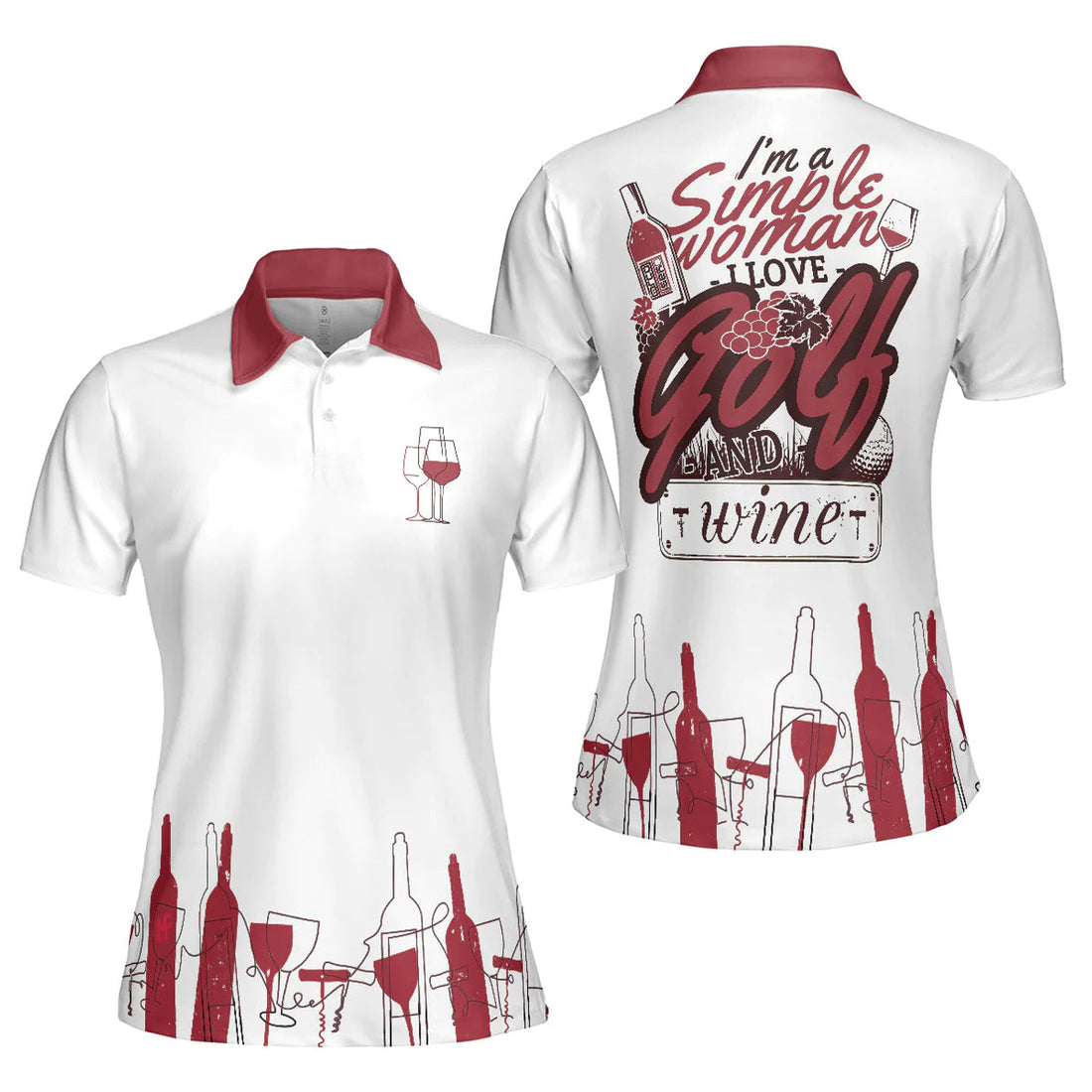 Wine Golf I'm A Simple Short Sleeve For Ladies Golf Gift Women's Polo Shirts S-5XL